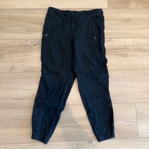 Lou & Grey Navy 100% Linen Drawstring Beachy Lounge Jogger Pants Women Small EUC